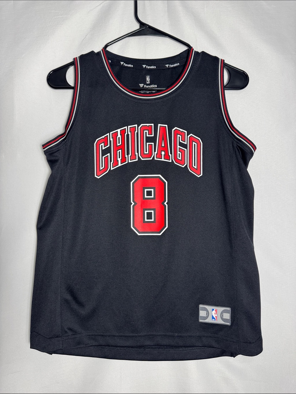 Fanatics Chicago Bulls Black and Red Kids Basketball Jersey Tank Lavine #8